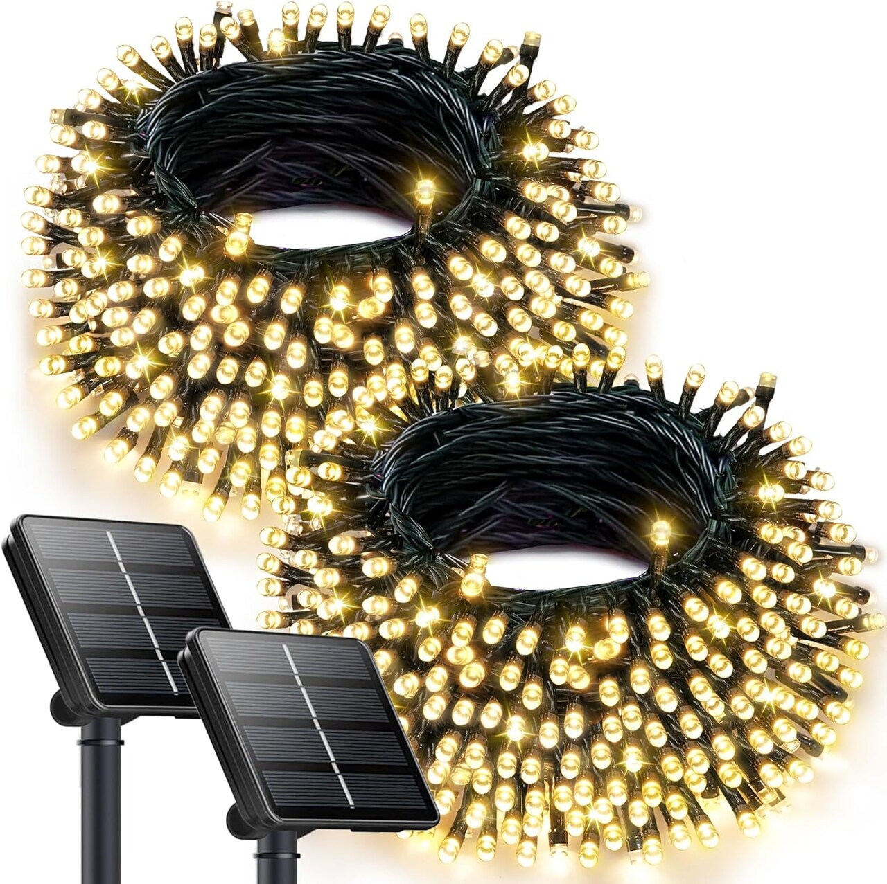 2PK 240LED Solar Christmas String Lights Outdoor – Waterproof Solar Fairy Lights with 8 Modes for Xmas Tree, Garden, Party, Patio & Holiday Decorations (Warm White)
